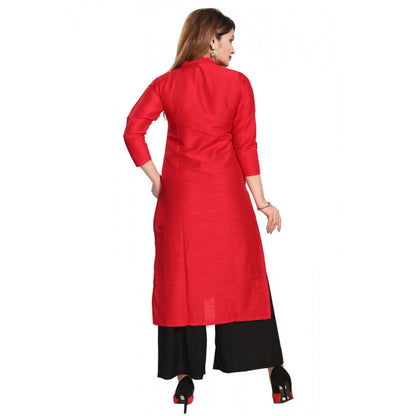 Roneclick Women's Silk Self Pattern Straight Kurti-Red