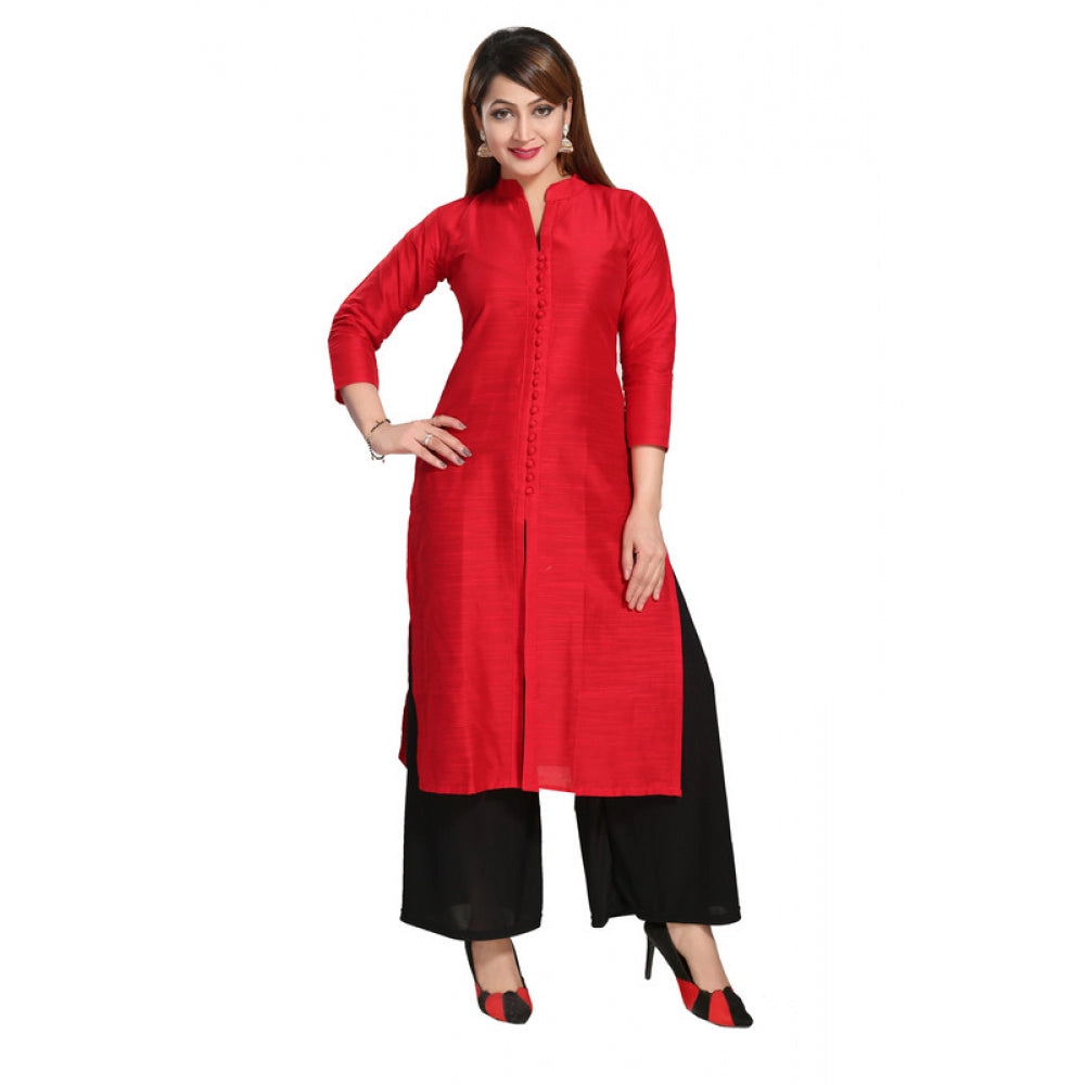 Roneclick Women's Silk Self Pattern Straight Kurti-Red