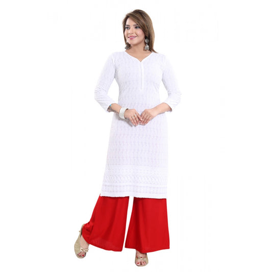 Roneclick Women's Rayon Embroidered Straight Kurti-White