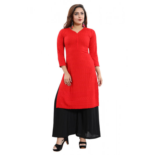 Roneclick Women's Rayon Embroidered Straight Kurti-Red