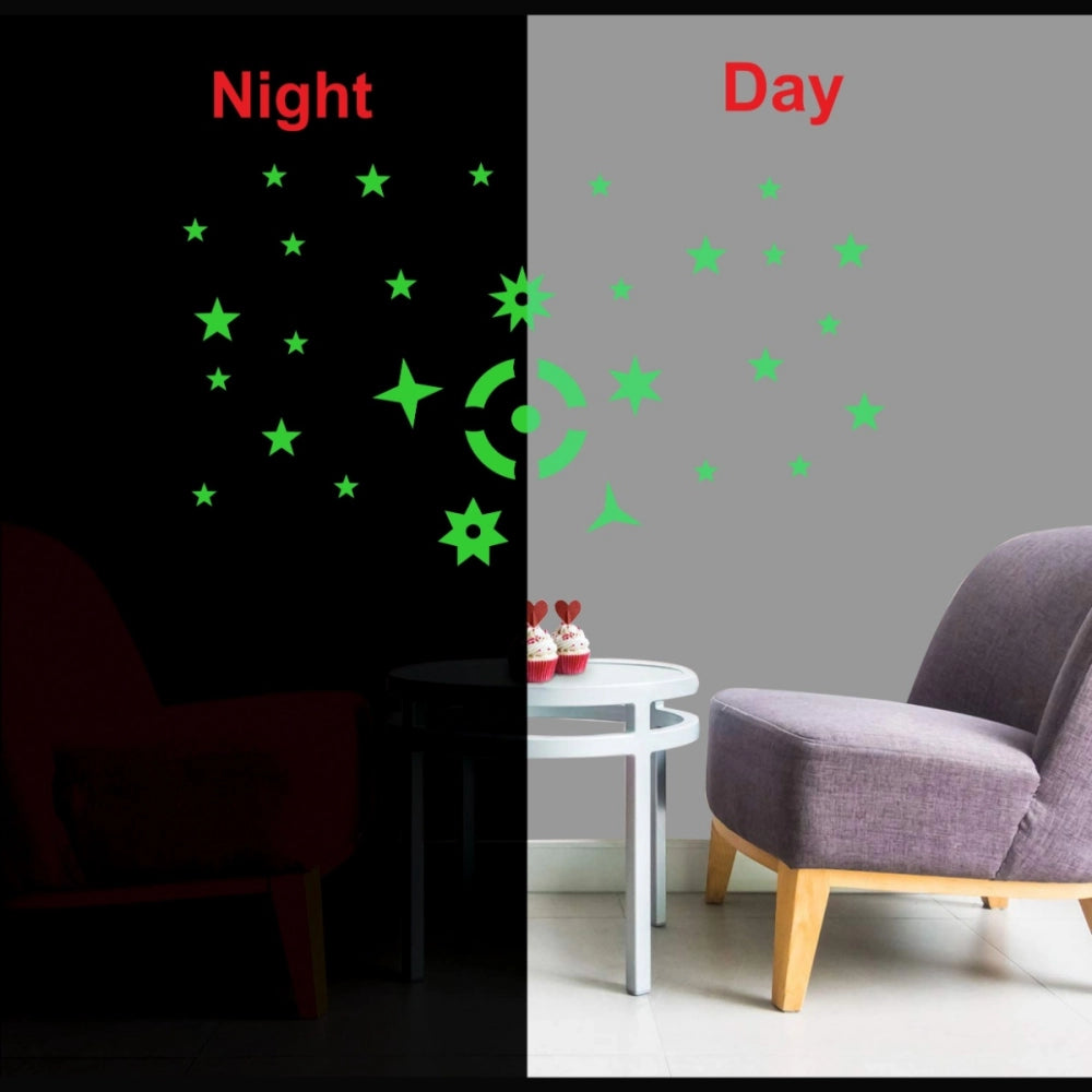 Roneclick Green Galaxy Of Stars With Moon Radium Wall Sticker