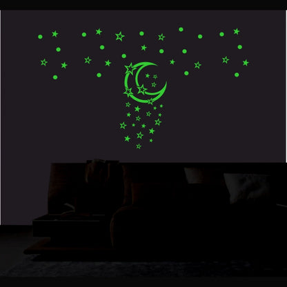 Roneclick Green Galaxy Of Stars With Moon Radium Wall Sticker