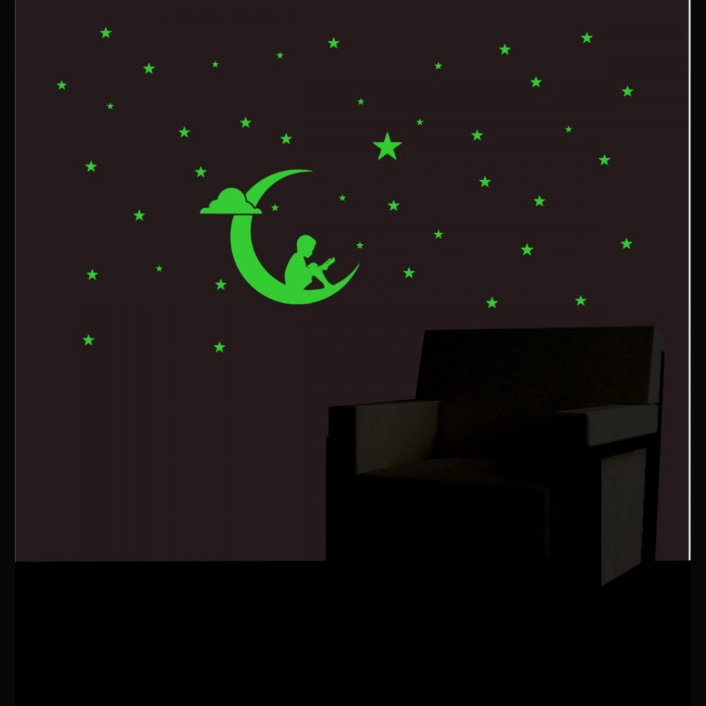 Roneclick Green Galaxy Of Stars With Moon Radium Wall Sticker