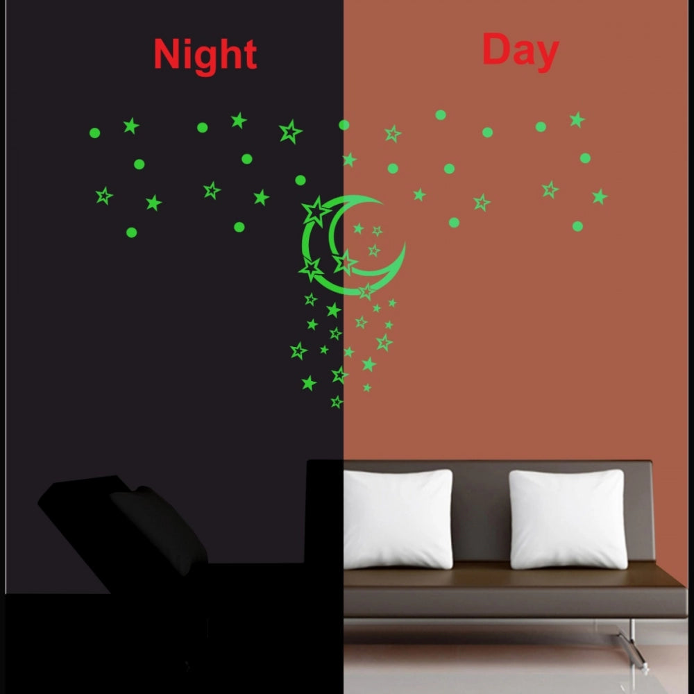 Roneclick Green Galaxy Of Stars With Moon Radium Wall Sticker