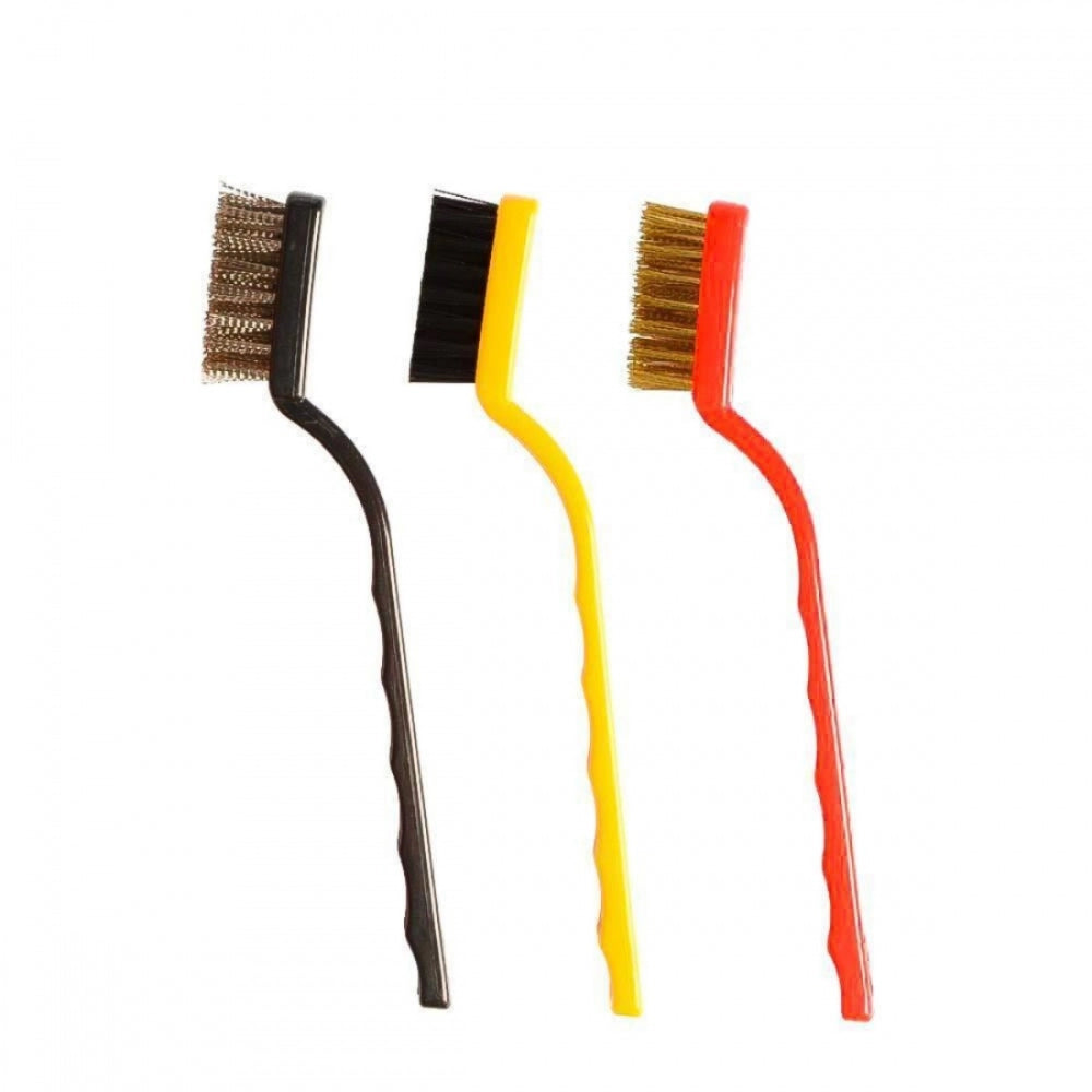 Roneclick Pack Of_3 Mini Wire Brush Set (Brass, Nylon, Stainless Steel Bristles)3 Pcs Set (Color: Assorted)