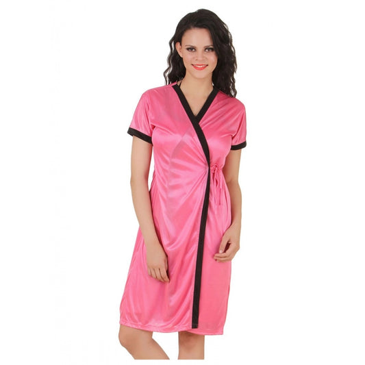 Women's Satin Short Wrap Gown with Half Sleeve(Color: Coral Pink, Neck Type: V Neck)