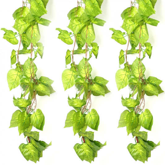 Roneclick Pack Of 5 Silk Polyester Artificial Money Plant Leaf Vine Hanging Garland Foliage Flowers Leaf Plants For Wall Decoration (Color: Green,Length: 15 Feet)