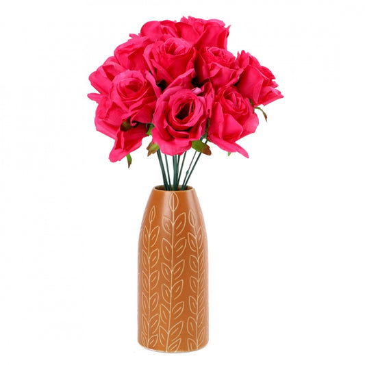 Roneclick Silk Polyester Artificial Rose Flowers Bunch Bouquet Of 12 Roses For Home Decoration (Color: Pink,Length: 17 Inches)