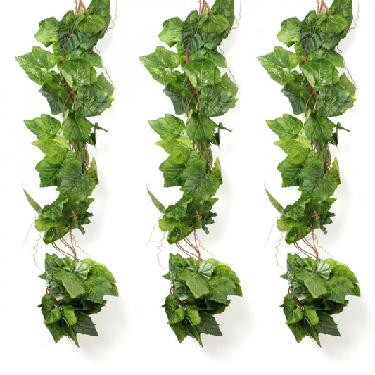 Roneclick Pack Of 5 Silk Polyester Artificial Grape Leaf Vine Hanging Garland Foliage Flowers Leaf Plants For Wall Decoration (Color: Green,Length: 15 Feet)