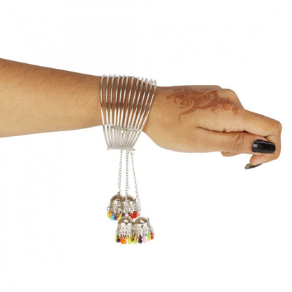 Roneclick Stylish Oxidized Silver Bangle Bracelet With Hanging Jhumki (Color: Silver)