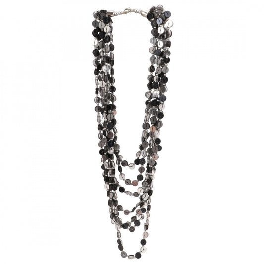 Roneclick Jewellery Stylish Silver Black Beads Necklace (Color: Grey)