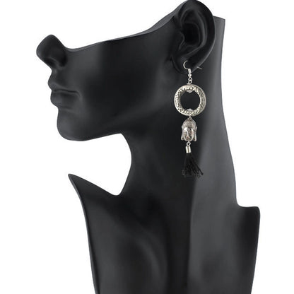 Roneclick Women's Oxidized Silver plated Buddha Style Earring (Color: Black)