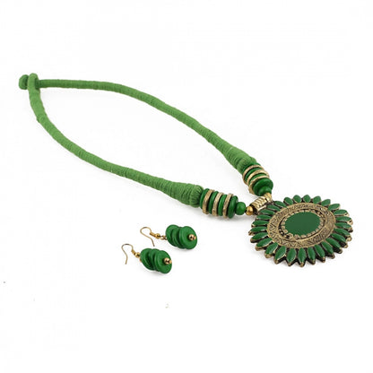 Roneclick Women's Green Color Designer Tibetan Style Fashion Necklace Set (Color: Green)