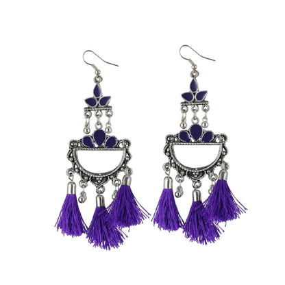 Roneclick Women's Silver Plated Afgani Tassel Earring (Color: Purple)