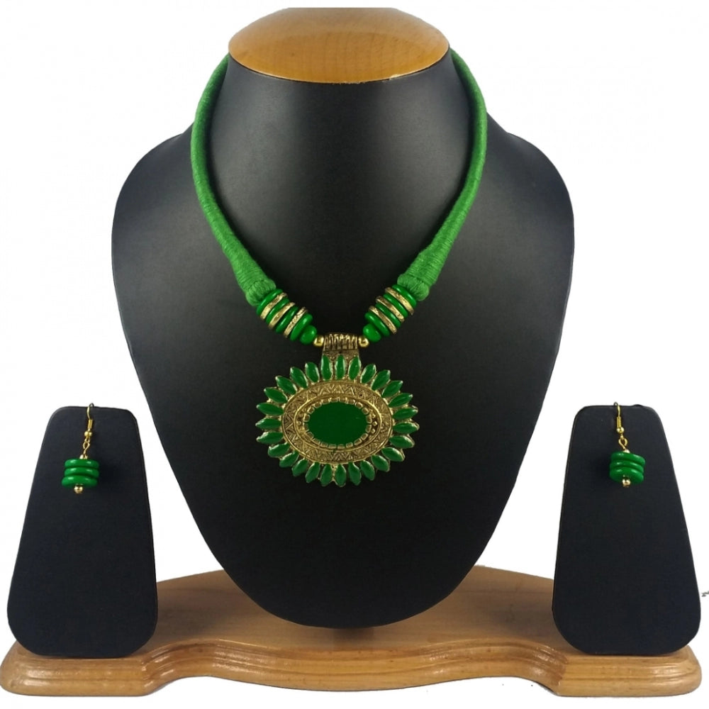 Roneclick Women's Green Color Designer Tibetan Style Fashion Necklace Set (Color: Green)