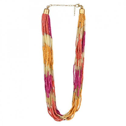 Roneclick Women's Designer Elegant Multi Layer Multi Color Beads Necklace (Color: Multi Color)