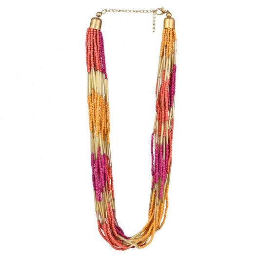 Roneclick Women's Designer Elegant Multi Layer Multi Color Beads Necklace (Color: Multi Color)