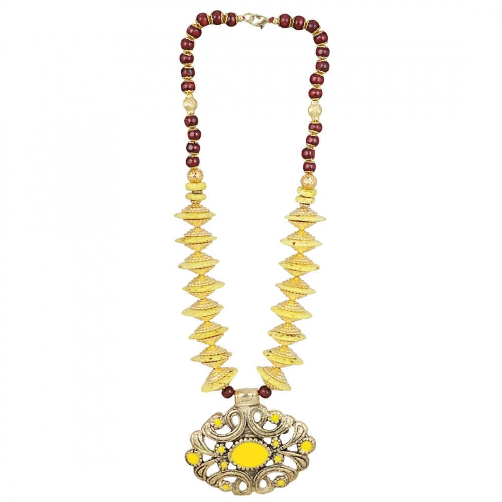 Roneclick Women's Designer Yellow and Golden Beads Necklace (Color: Yellow)