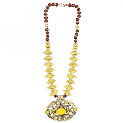 Roneclick Women's Designer Yellow and Golden Beads Necklace (Color: Yellow)