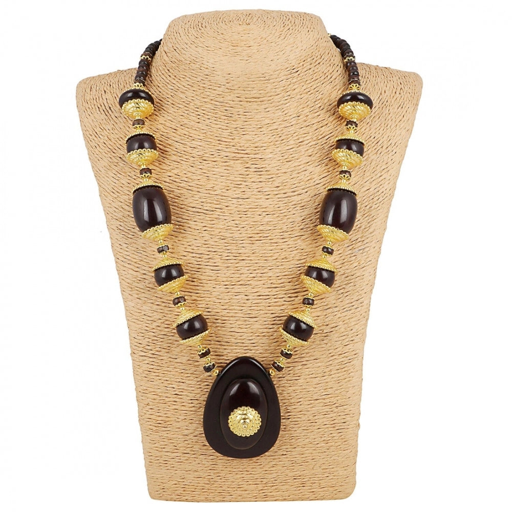 Roneclick Women's Designer Dark Brown and Golden Beads South Style Necklace (Color: Black)