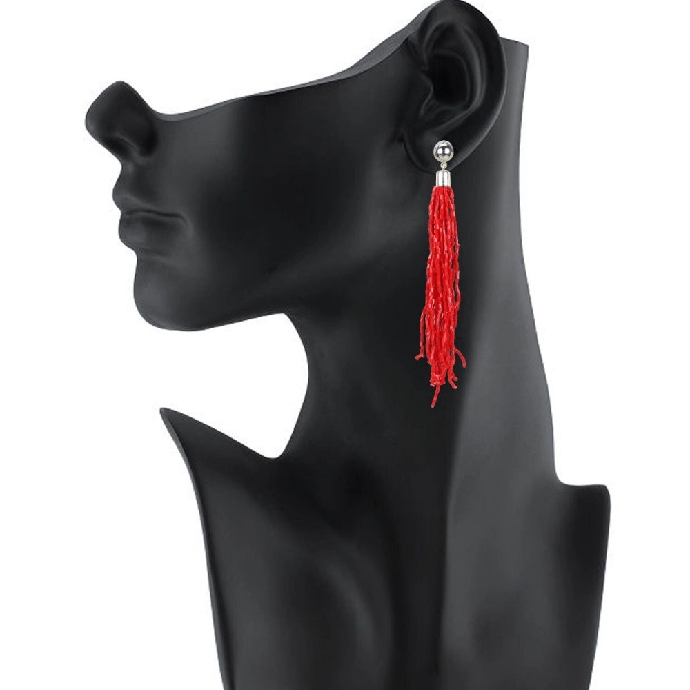 Roneclick Women's Alloy, Beads Hook Dangler Hanging Earring (Color: Red)