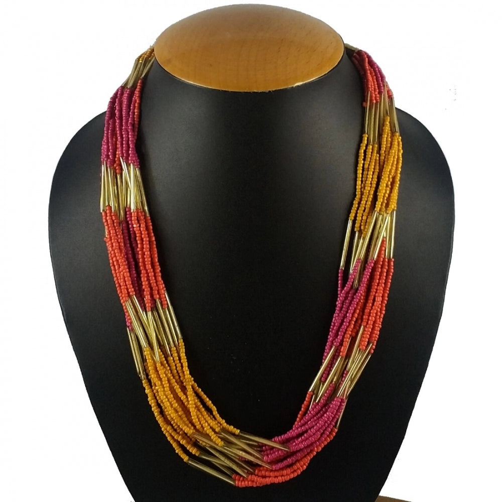 Roneclick Women's Designer Elegant Multi Layer Multi Color Beads Necklace (Color: Multi Color)