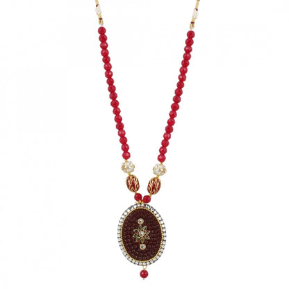 Roneclick Women's Stylish Maroon Golde Plated Traditional Kundan Necklace Set with Earrings (Color: Red)