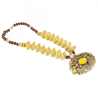 Roneclick Women's Designer Yellow and Golden Beads Necklace (Color: Yellow)