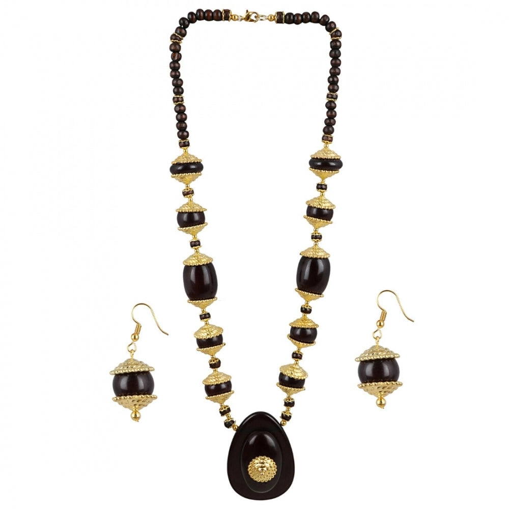 Roneclick Women's Designer Dark Brown and Golden Beads South Style Necklace (Color: Black)