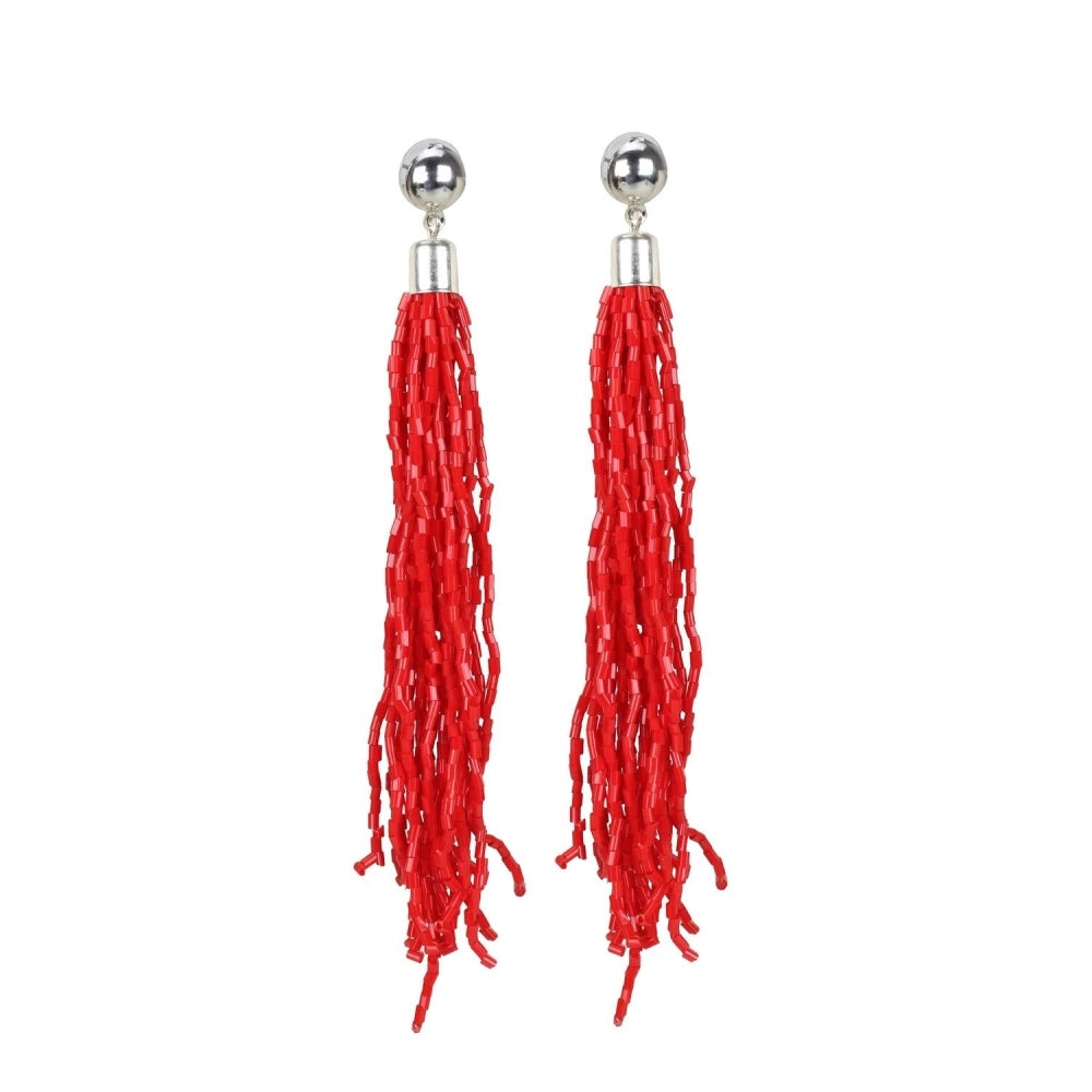 Roneclick Women's Alloy, Beads Hook Dangler Hanging Earring (Color: Red)