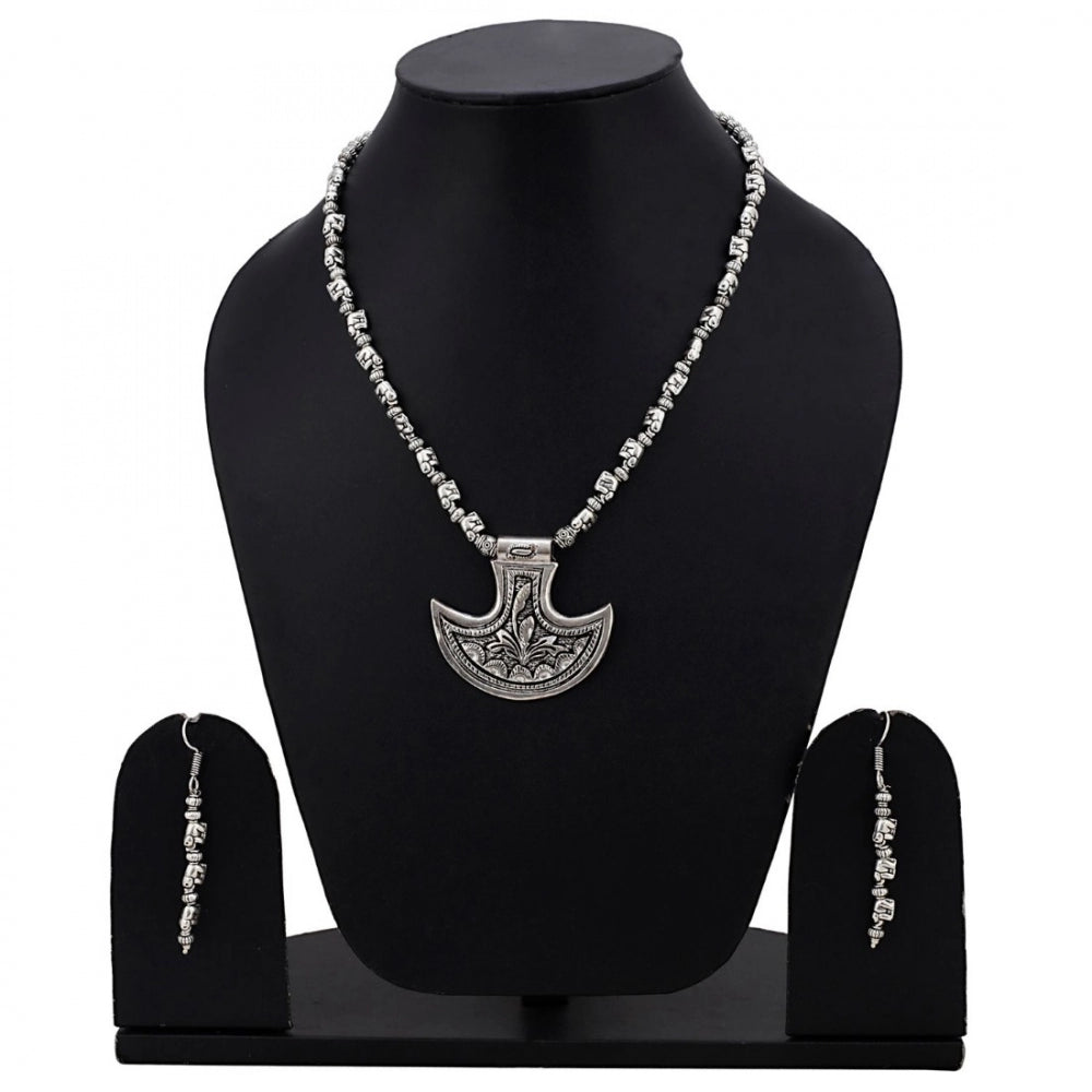 Roneclick Silver Oxidised Contemporary German Silver Necklace Set For Women