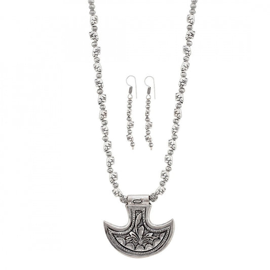 Roneclick Silver Oxidised Contemporary German Silver Necklace Set For Women