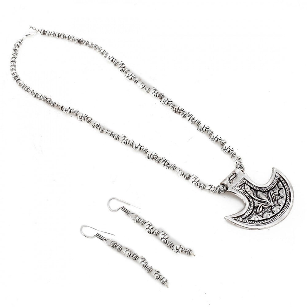 Roneclick Silver Oxidised Contemporary German Silver Necklace Set For Women