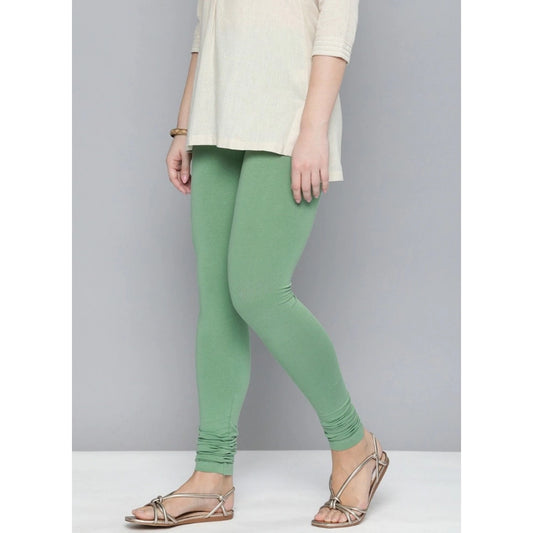 Roneclick Women's Cotton Leggings (Color:Green Solid)