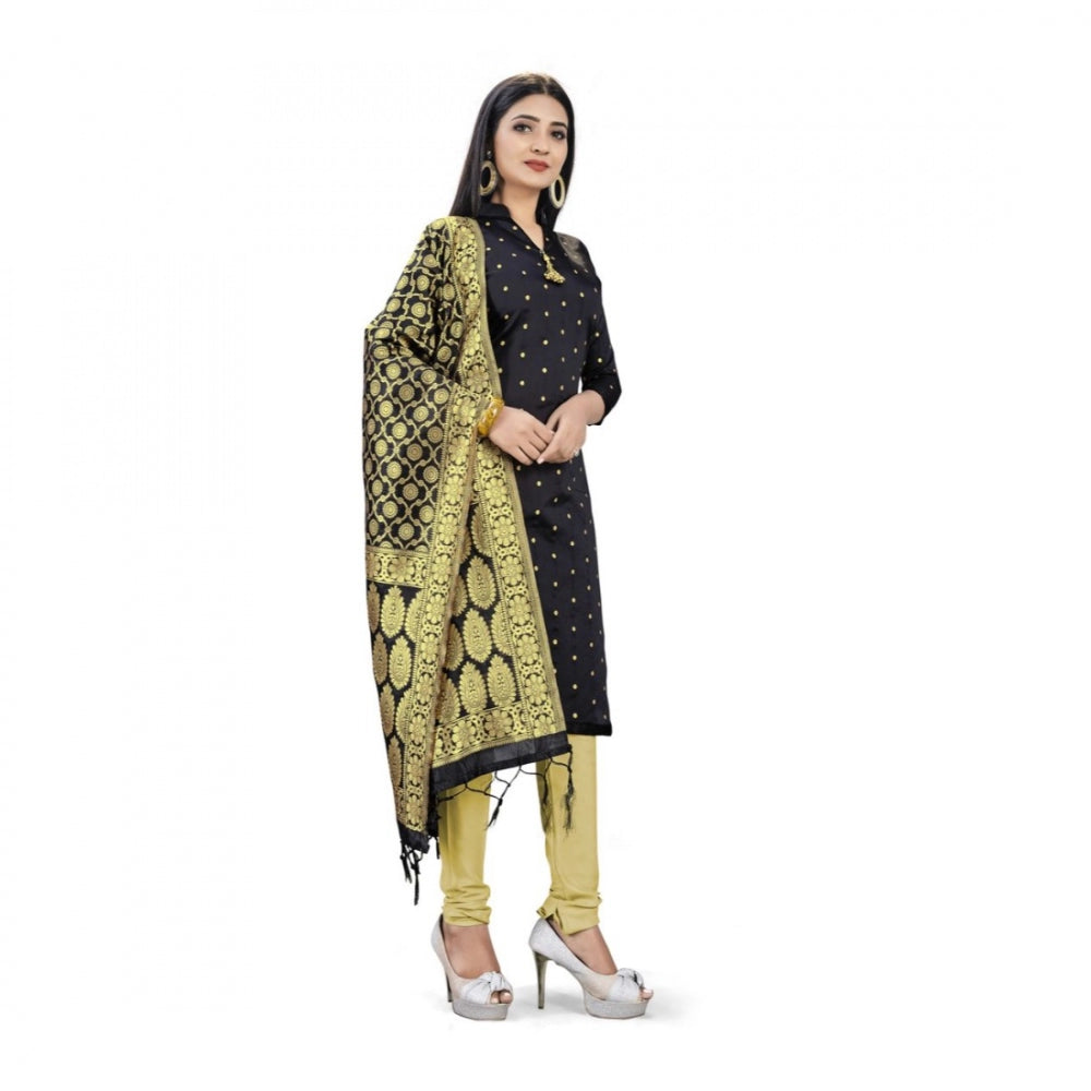 Roneclick Banarasi Silk Unstitched Salwar-Suit Material Premium Quality With Dupatta (Color: Black)