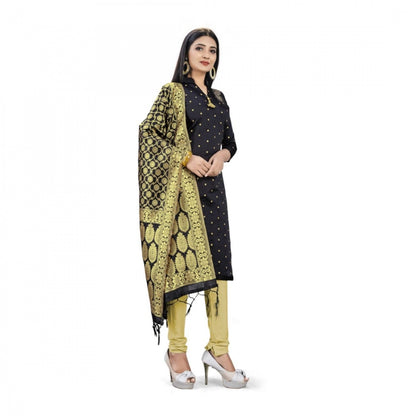 Roneclick Banarasi Silk Unstitched Salwar-Suit Material Premium Quality With Dupatta (Color: Black)