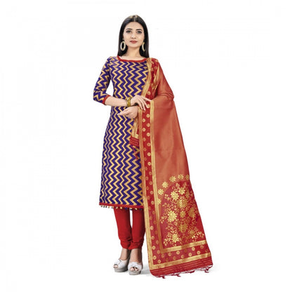 Roneclick Banarasi Silk Unstitched Salwar-Suit Material Premium Quality With Dupatta (Color: Navy Blue)