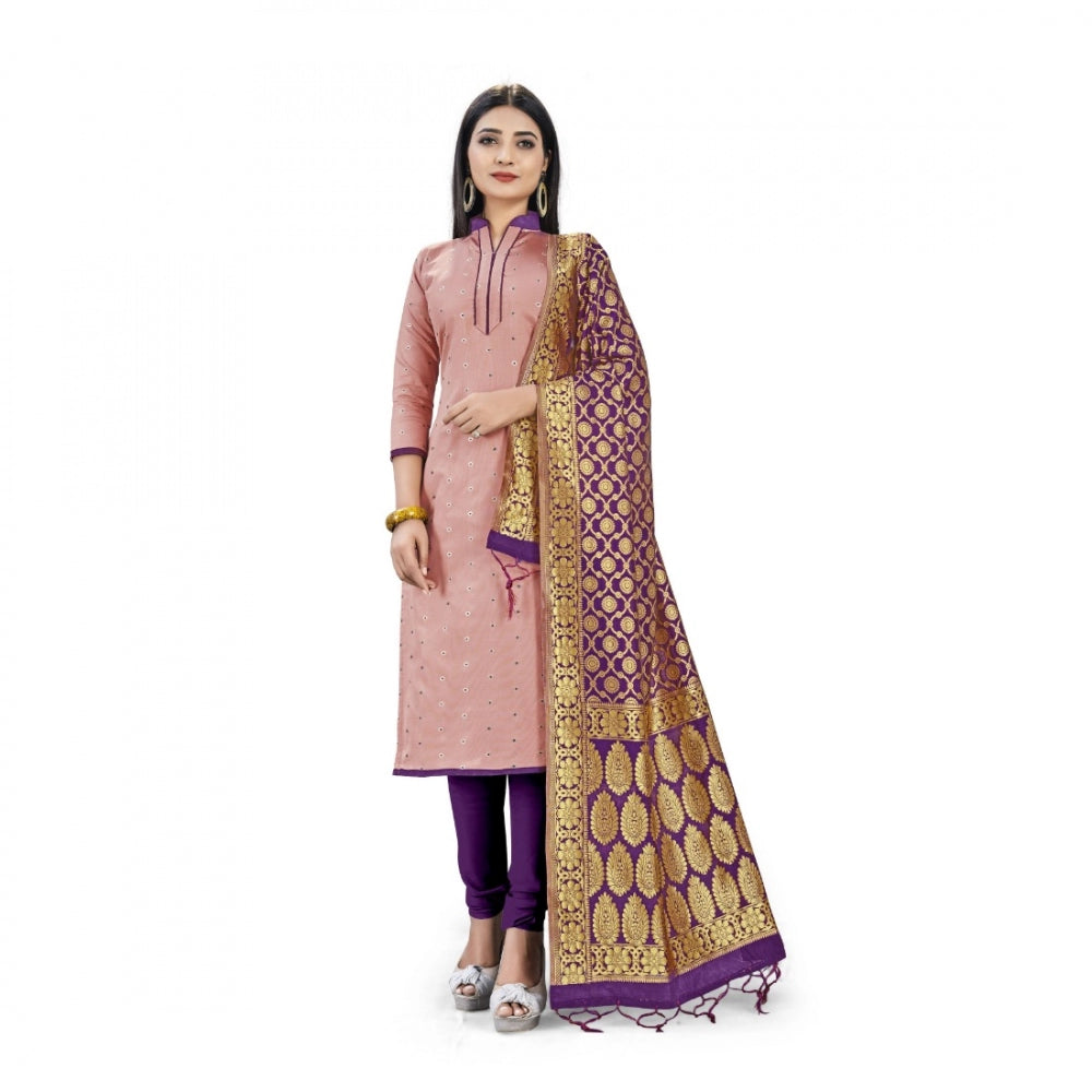 Roneclick Banarasi Silk Unstitched Salwar-Suit Material Premium Quality With Dupatta (Color: Peach)