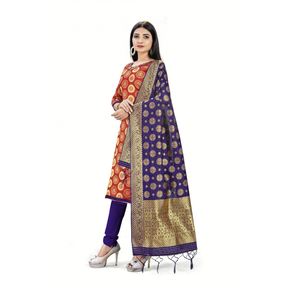 Roneclick Banarasi Silk Unstitched Salwar-Suit Material Premium Quality With Dupatta (Color: Red)