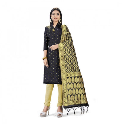 Roneclick Banarasi Silk Unstitched Salwar-Suit Material Premium Quality With Dupatta (Color: Black)