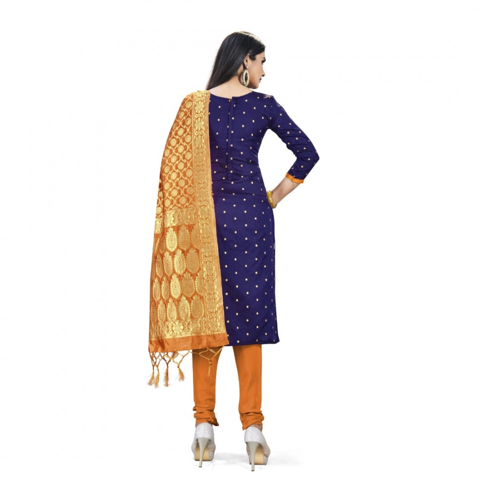 Roneclick Banarasi Silk Unstitched Salwar-Suit Material Premium Quality With Dupatta (Color: Navy Blue)