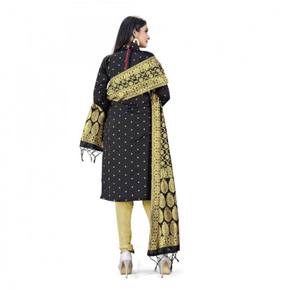 Roneclick Banarasi Silk Unstitched Salwar-Suit Material Premium Quality With Dupatta (Color: Black)