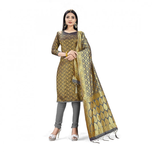 Roneclick Banarasi Silk Unstitched Salwar-Suit Material Premium Quality With Dupatta (Color: Black)