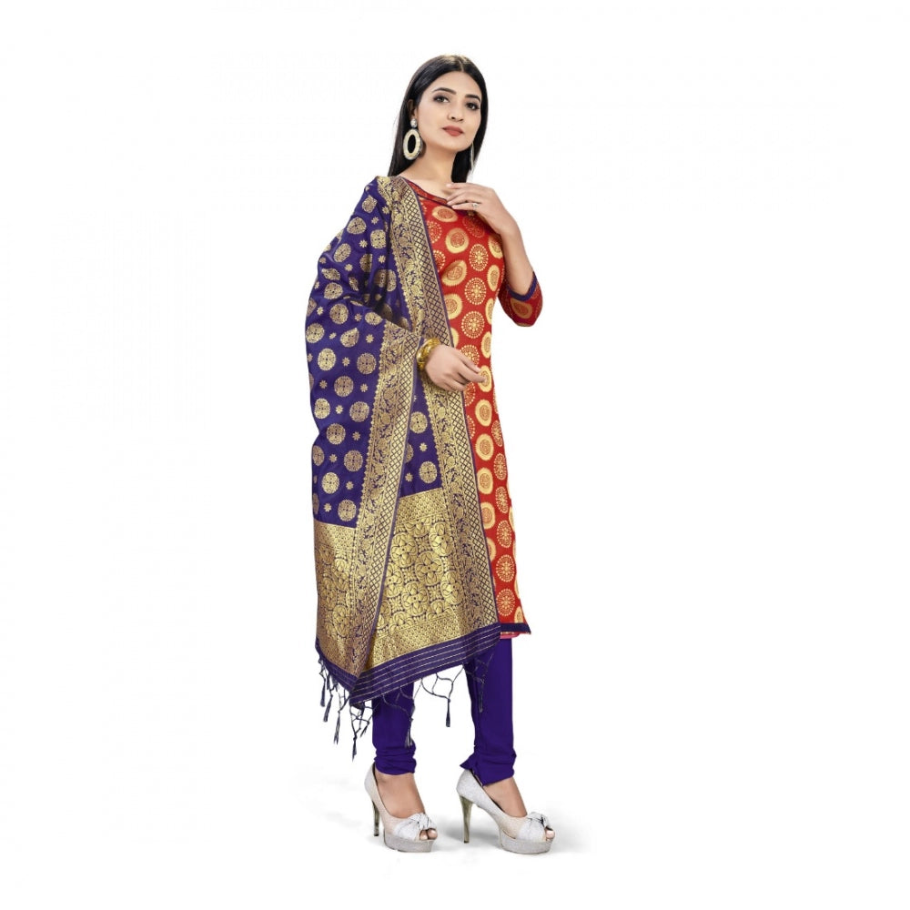 Roneclick Banarasi Silk Unstitched Salwar-Suit Material Premium Quality With Dupatta (Color: Red)