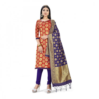 Roneclick Banarasi Silk Unstitched Salwar-Suit Material Premium Quality With Dupatta (Color: Red)