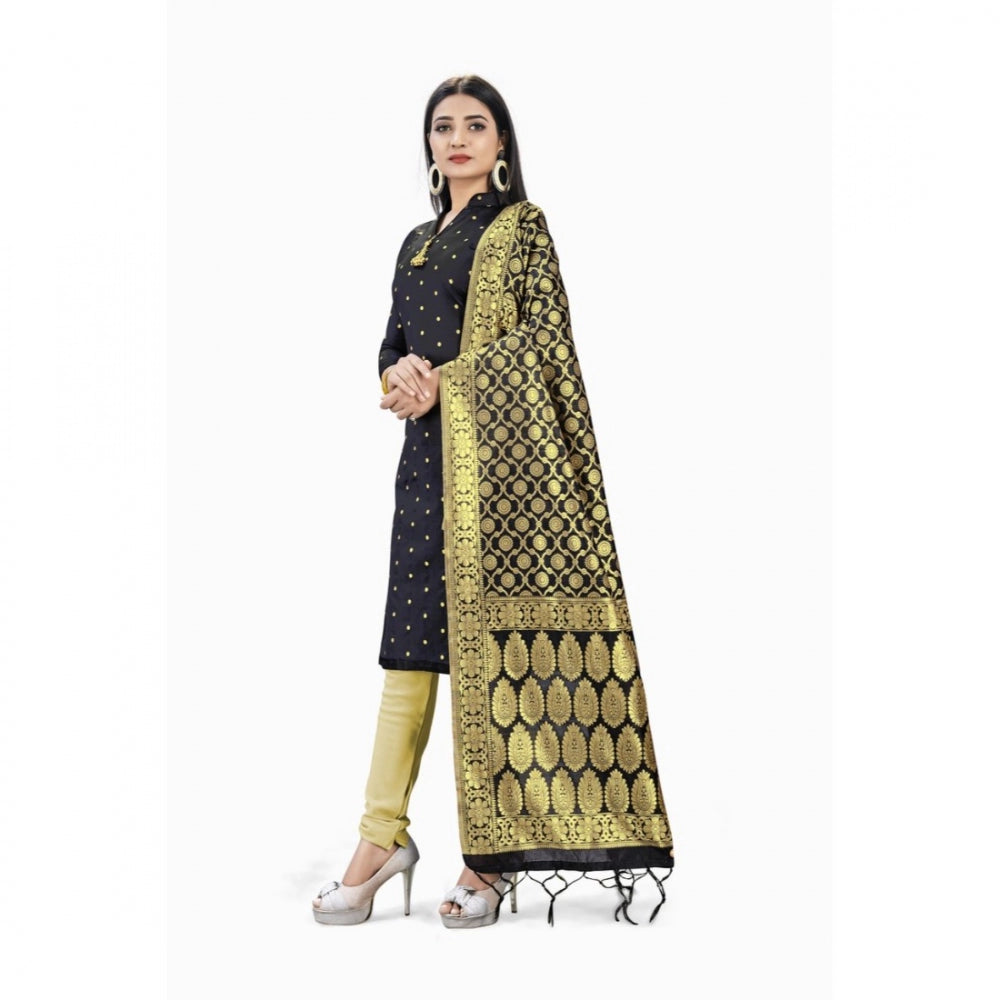 Roneclick Banarasi Silk Unstitched Salwar-Suit Material Premium Quality With Dupatta (Color: Black)