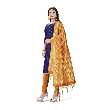 Roneclick Banarasi Silk Unstitched Salwar-Suit Material Premium Quality With Dupatta (Color: Navy Blue)