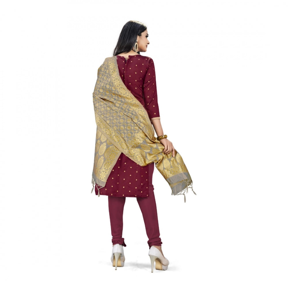 Roneclick Banarasi Silk Unstitched Salwar-Suit Material Premium Quality With Dupatta (Color: Maroon)