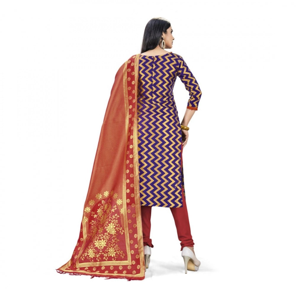 Roneclick Banarasi Silk Unstitched Salwar-Suit Material Premium Quality With Dupatta (Color: Navy Blue)