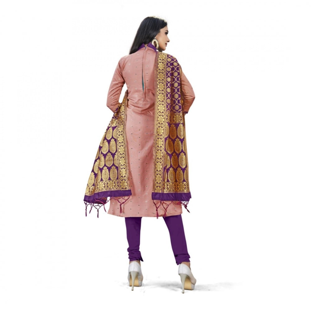 Roneclick Banarasi Silk Unstitched Salwar-Suit Material Premium Quality With Dupatta (Color: Peach)